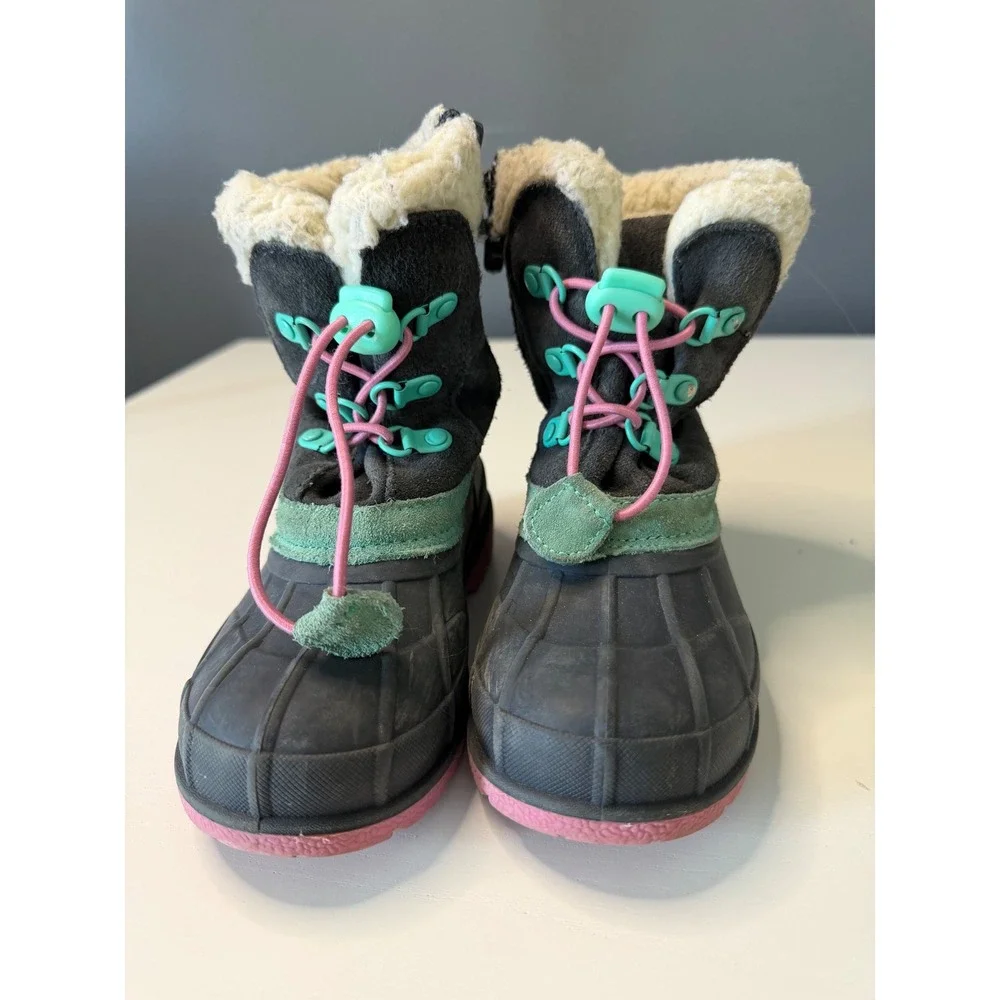 Target Kids Winter Duck Boots Gray Pink Teal Faux Fur Lined Size 11 093100266